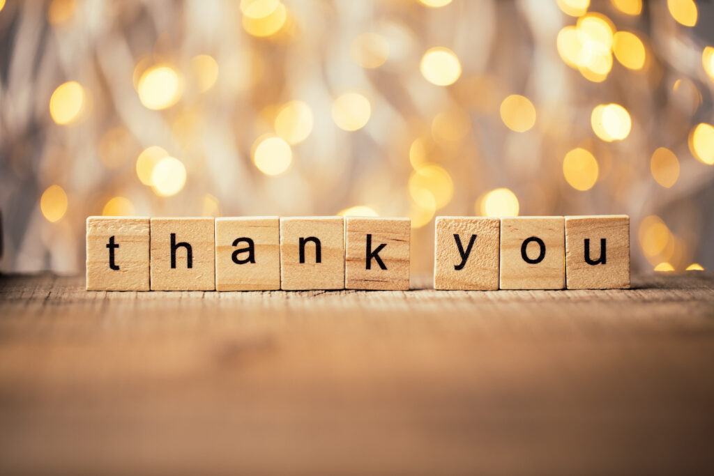 thank you spelled with scrabble letters