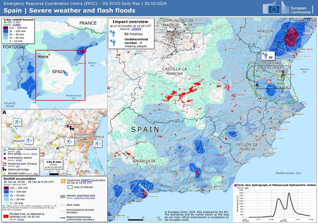 Map of floods in Spain
