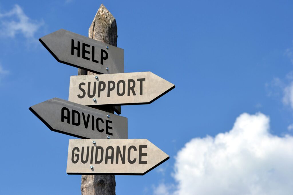 Wooden signpost with support signs