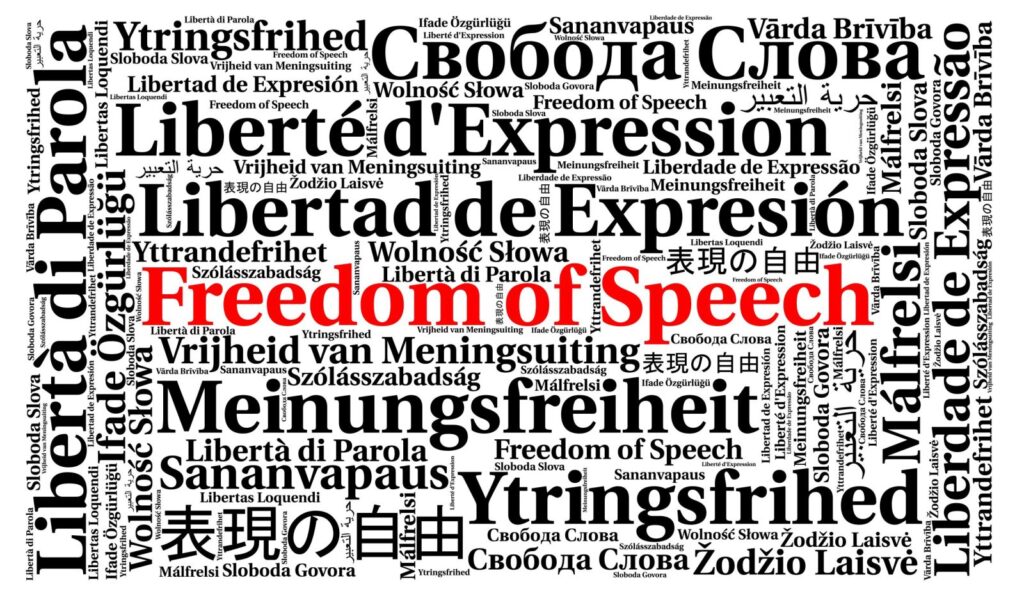 Freedom of speech in different languages word cloud