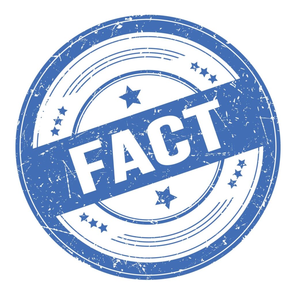 FACT text on blue round grungy stamp.