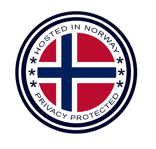 Privacy Protected email in Norway - symbol with Norway flag and the words hosted in Norway and privacy protected