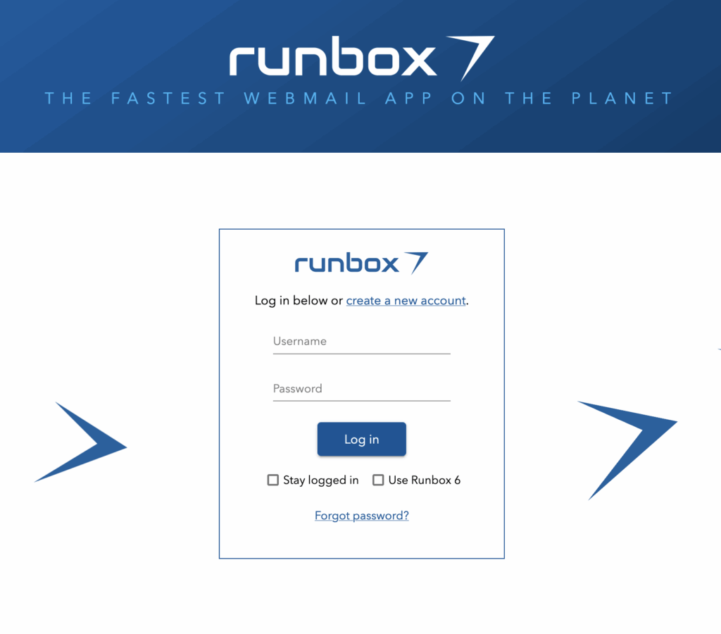 Runbox login screen
