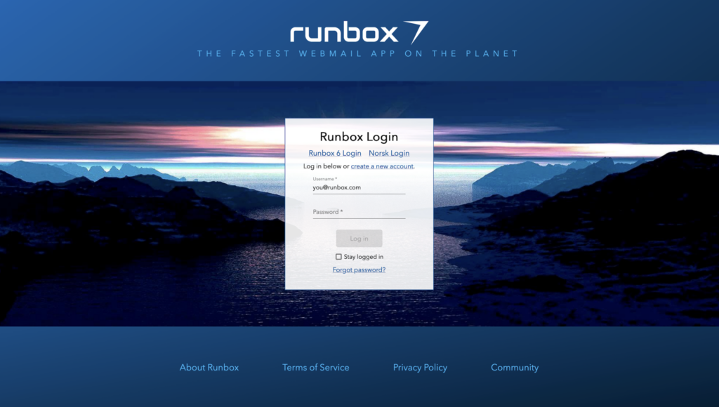 Runbox login page Land of the Midnight Sun aug 2026