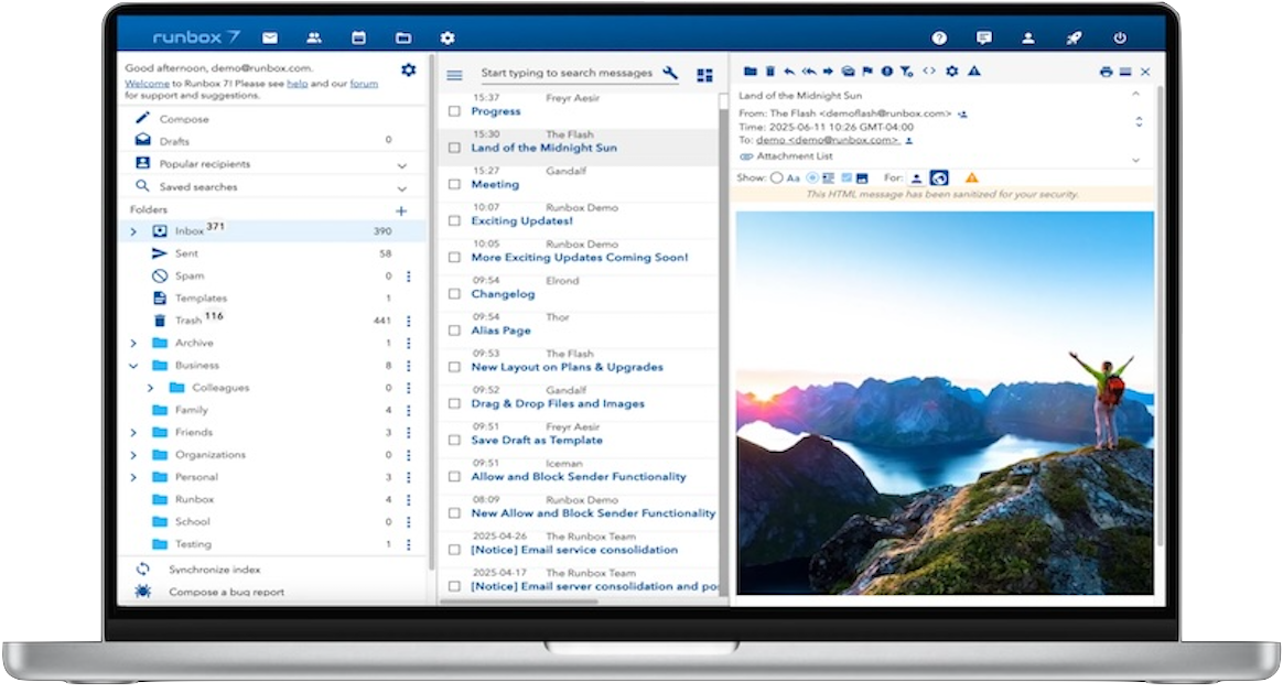 Runbox 7 Land of the Midnight Sun No AI in your inbox